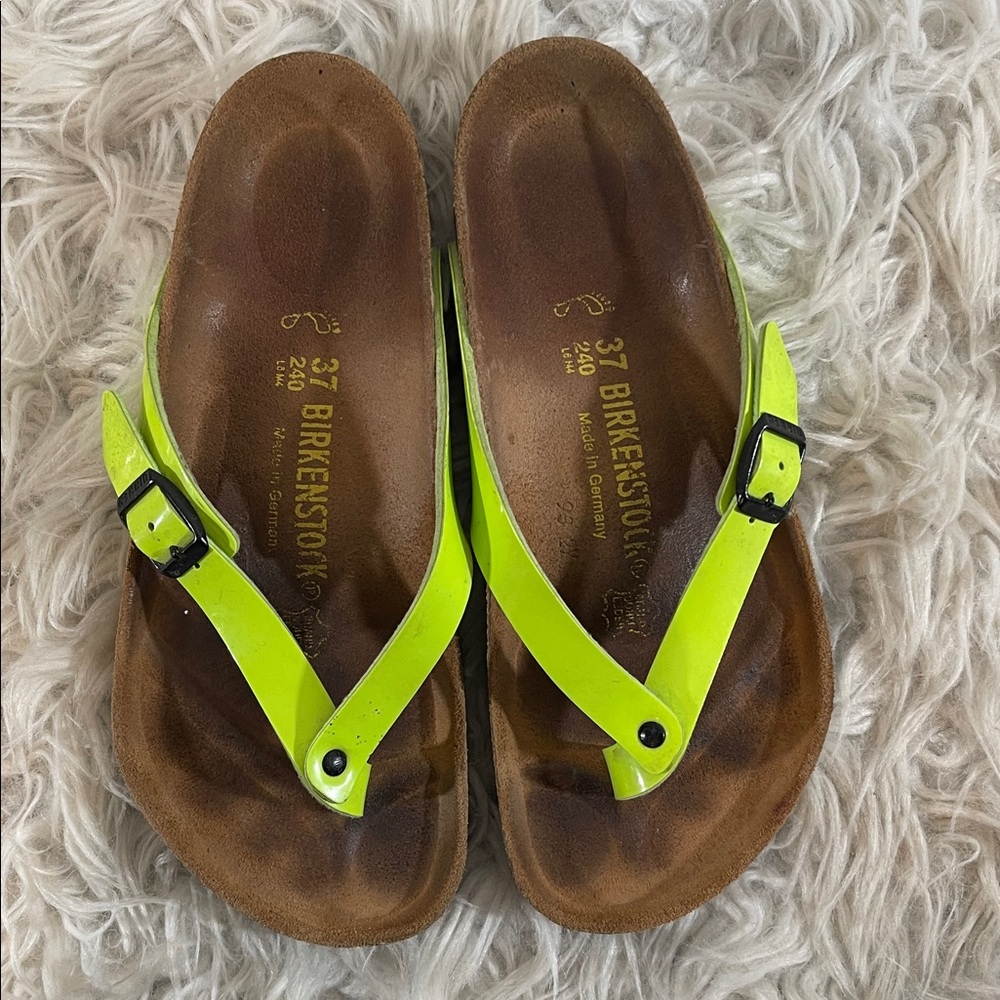 BIRKENSTOCK Adria Leather Thong Strappy Slip On Sandals Lime Green Size 37 (6) - Picture 3 of 12